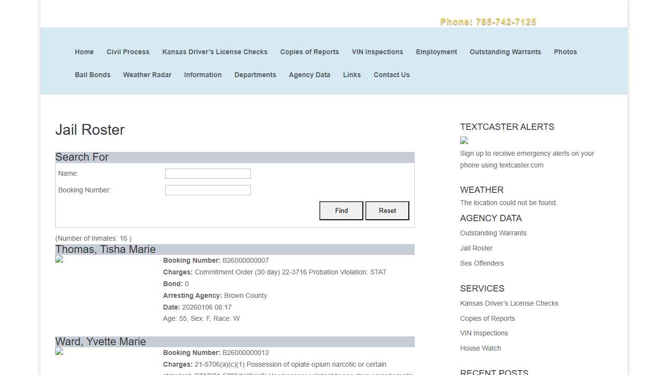 Jail Roster | Brown County Sheriff's Office