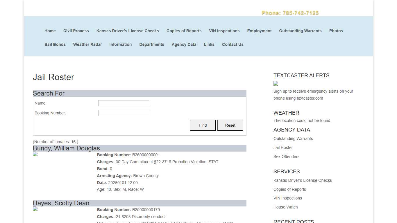 Jail Roster | Brown County Sheriff's Office